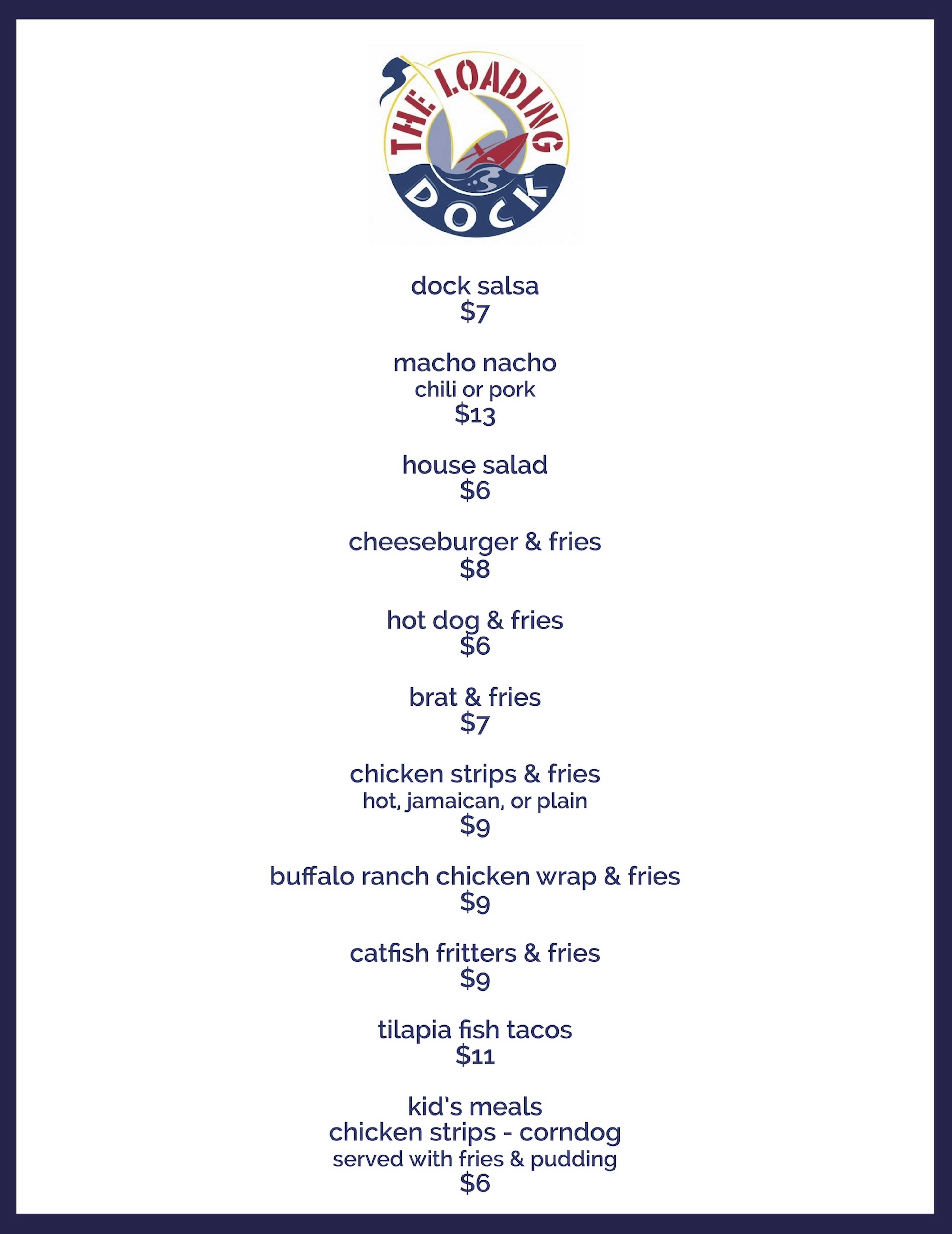 Menu The Loading Dock St. Louis' Only Waterfront Entertainment